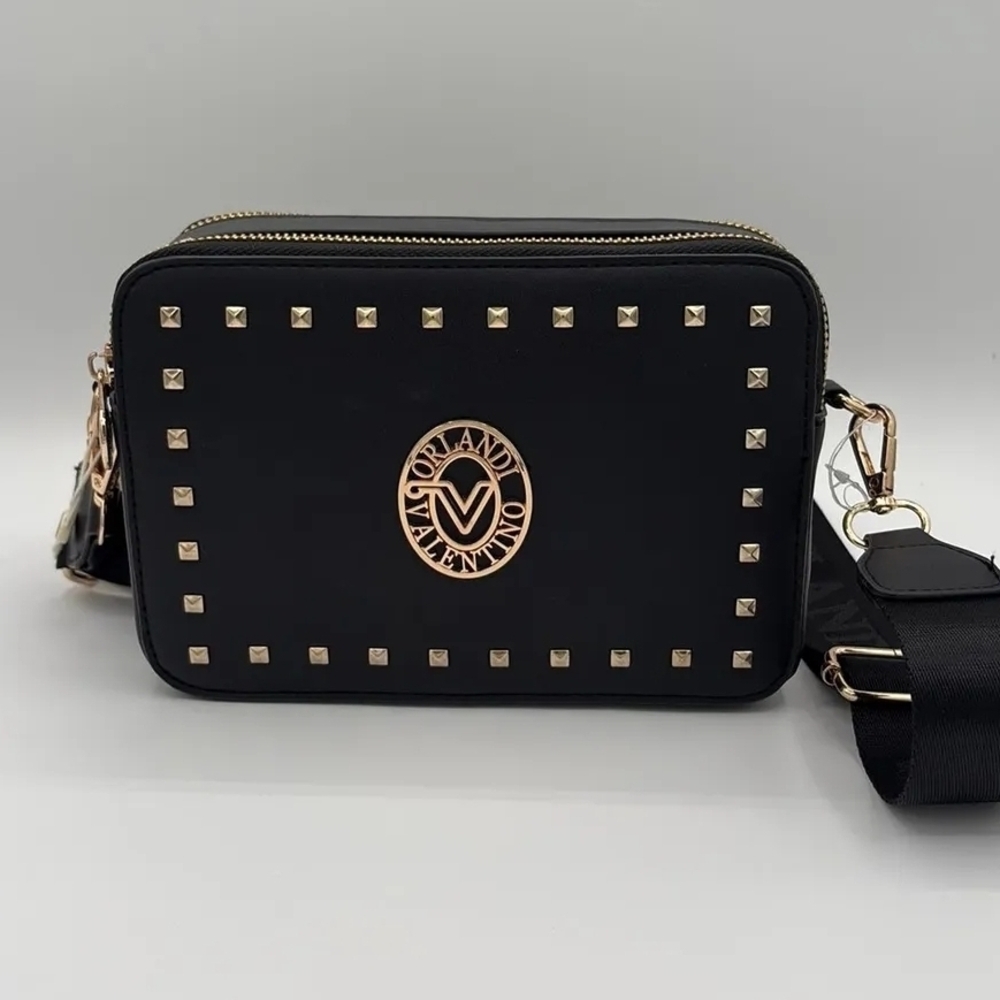 Valentino Orlandi Black Crossbody Bag with Gold Accents